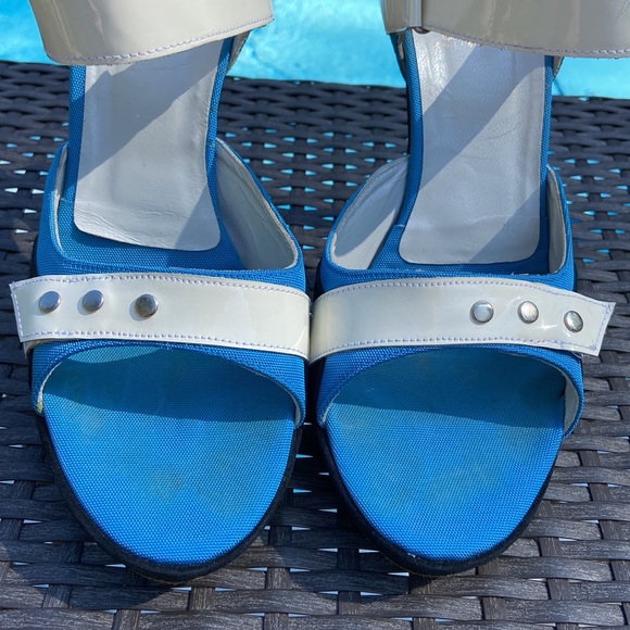 Charles David collection black suede white patent blue fabric size 9 heels - Picture 8 of 16